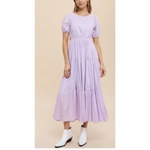 In Loom Women’s Dress Sz M Midi Cutout Purple Lavender Ditsy Floral Cottagecore